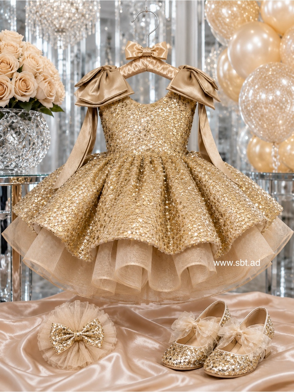 NWT Adorable Baby Girl Formal Dress Sparkling Sequins & Beads Flower Girl Gown